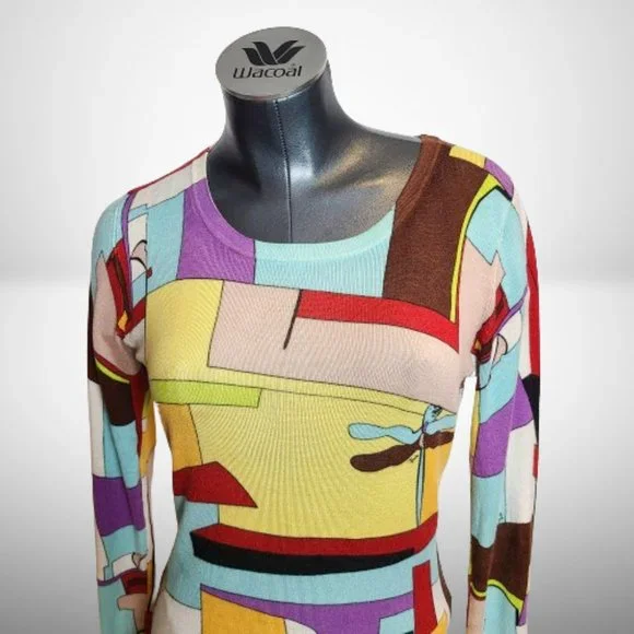 Emilio Pucci Iride Print Silk/Cotton Sweater Pullover Top - Size: 38 - Picture 2 of 16